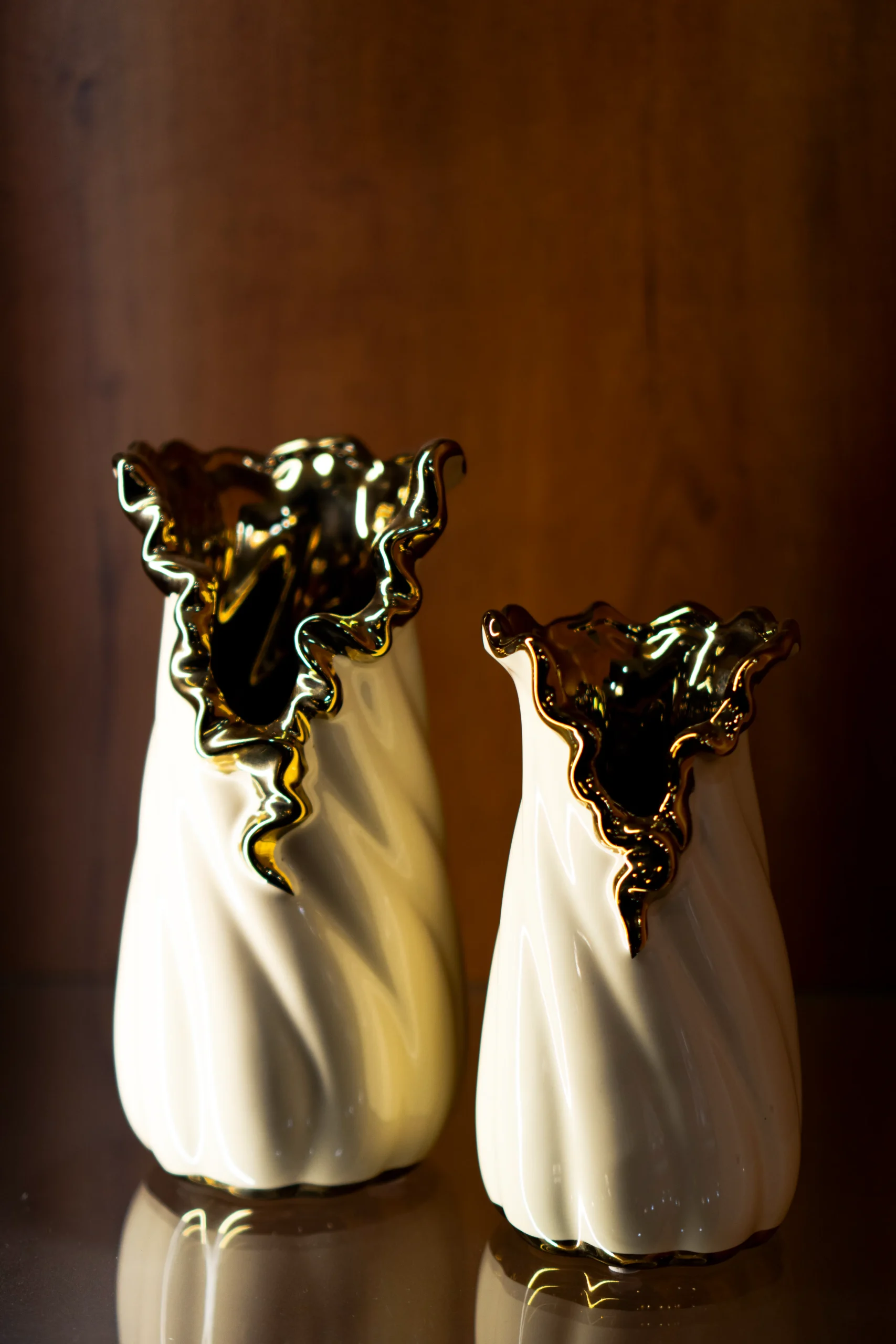Creative White and Golden Ceramic Vase (Pair)
